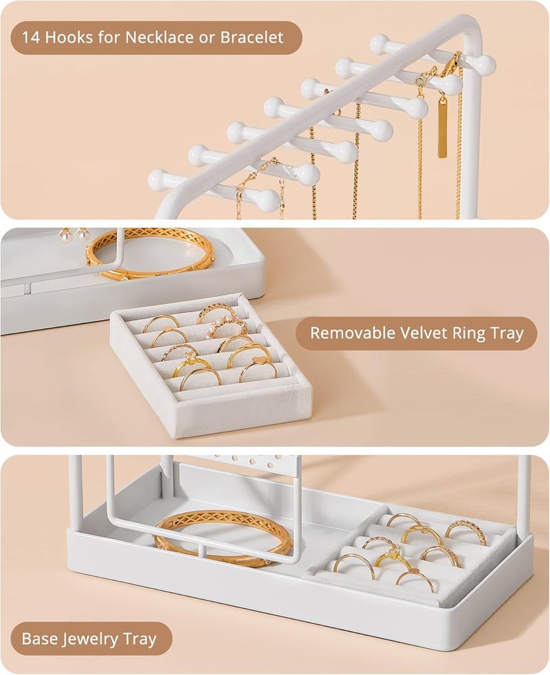 Procase Jewelry Stand Holder Organizer, Jewelry Display Storage with Ring Tray, No-Assembly Needed, Rotating Earring Bracelet Necklace Holder, Christmas Gifts Room Dorm Decor for Teen Girls -White - Image 5